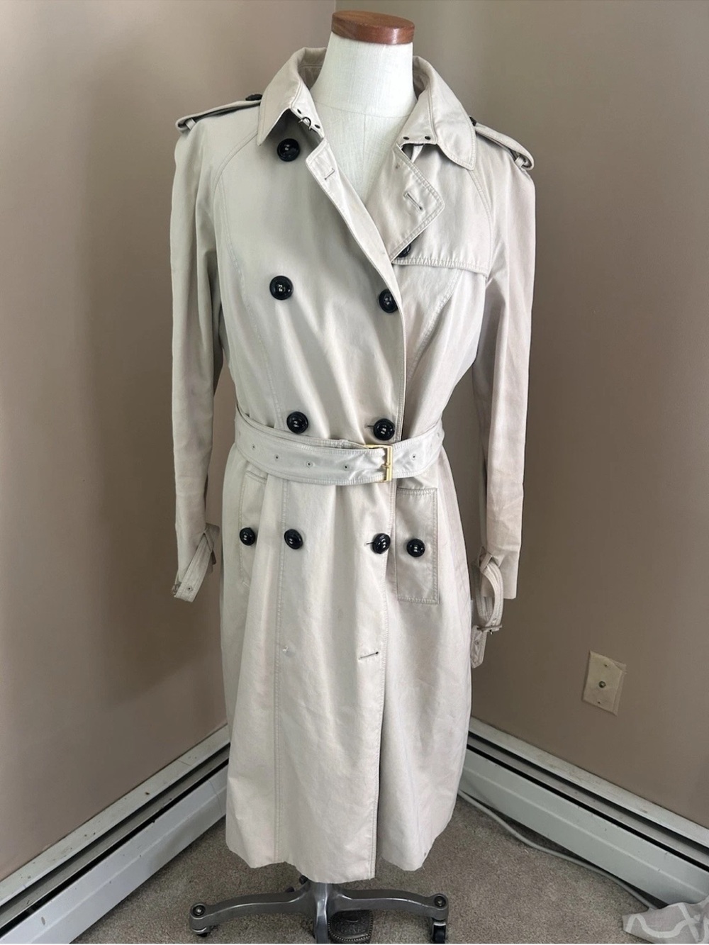 Burberry Vintage Trench Coat Womens 12 Khaki Tan